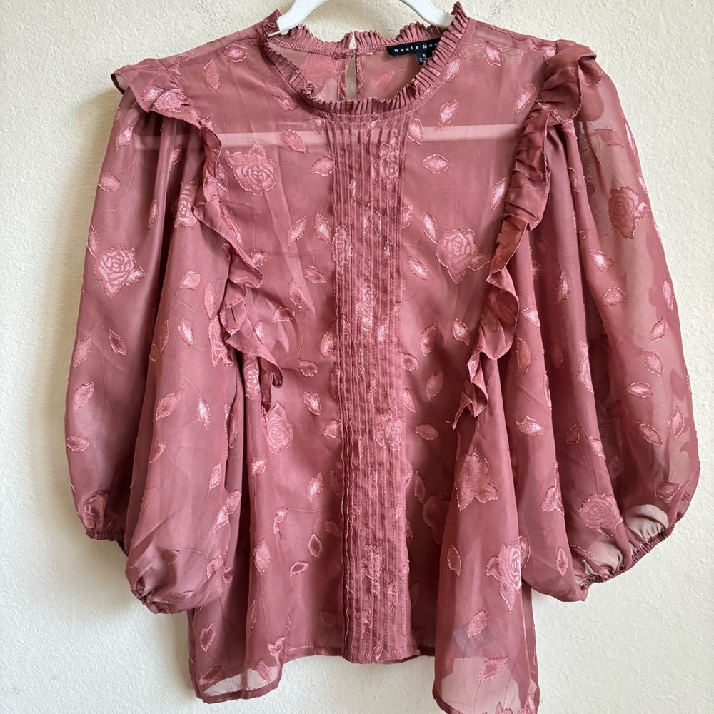 Hot Monde Sheer Top Size Small Brown Rose, Ruffled